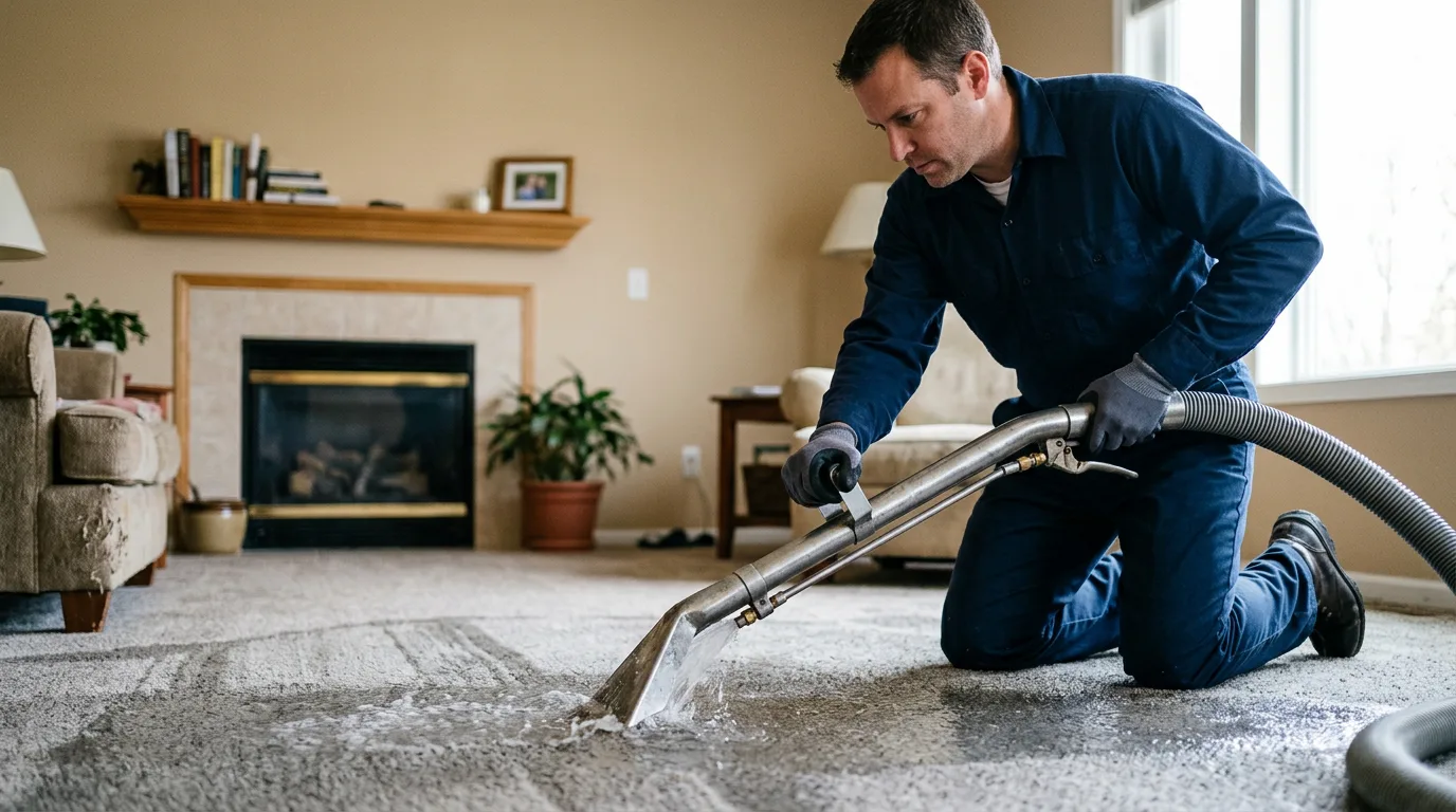 Water damage restoration technician working near Perris, CA